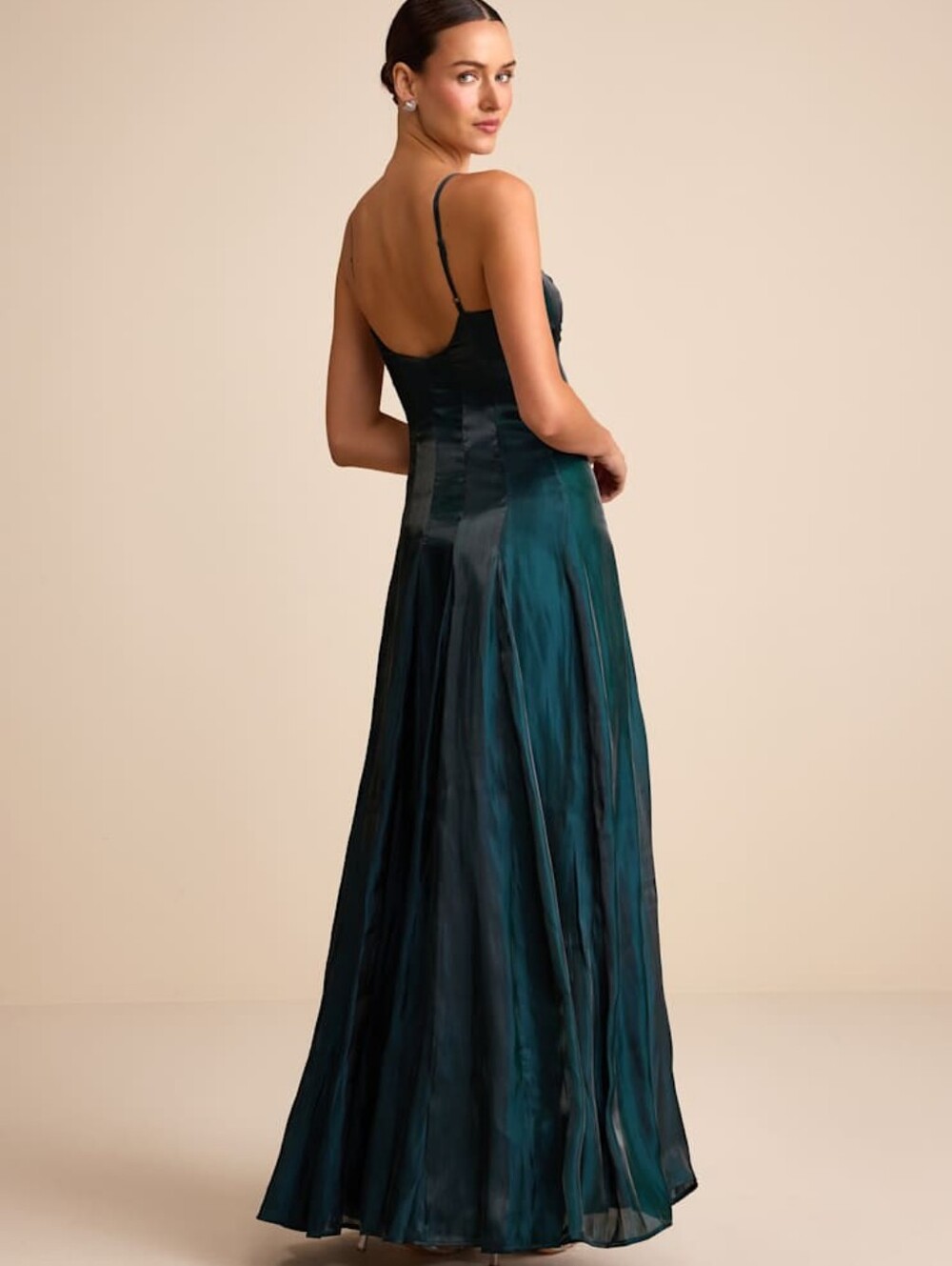Lulus Zeline Dark Green Organza Drop Waist Pleated Dress S 0-2 NEW - Picture 3 of 5